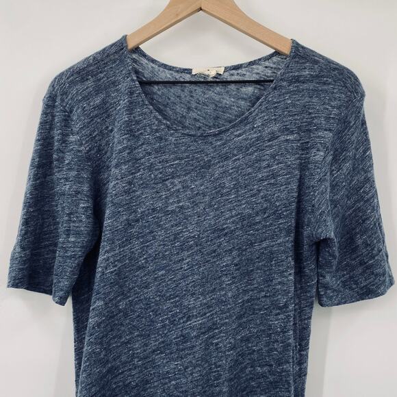 Anthropologie Linen Maxi Dress Side Slits Short Sleeve Slate Blue Space Dye XS P - Picture 3 of 9